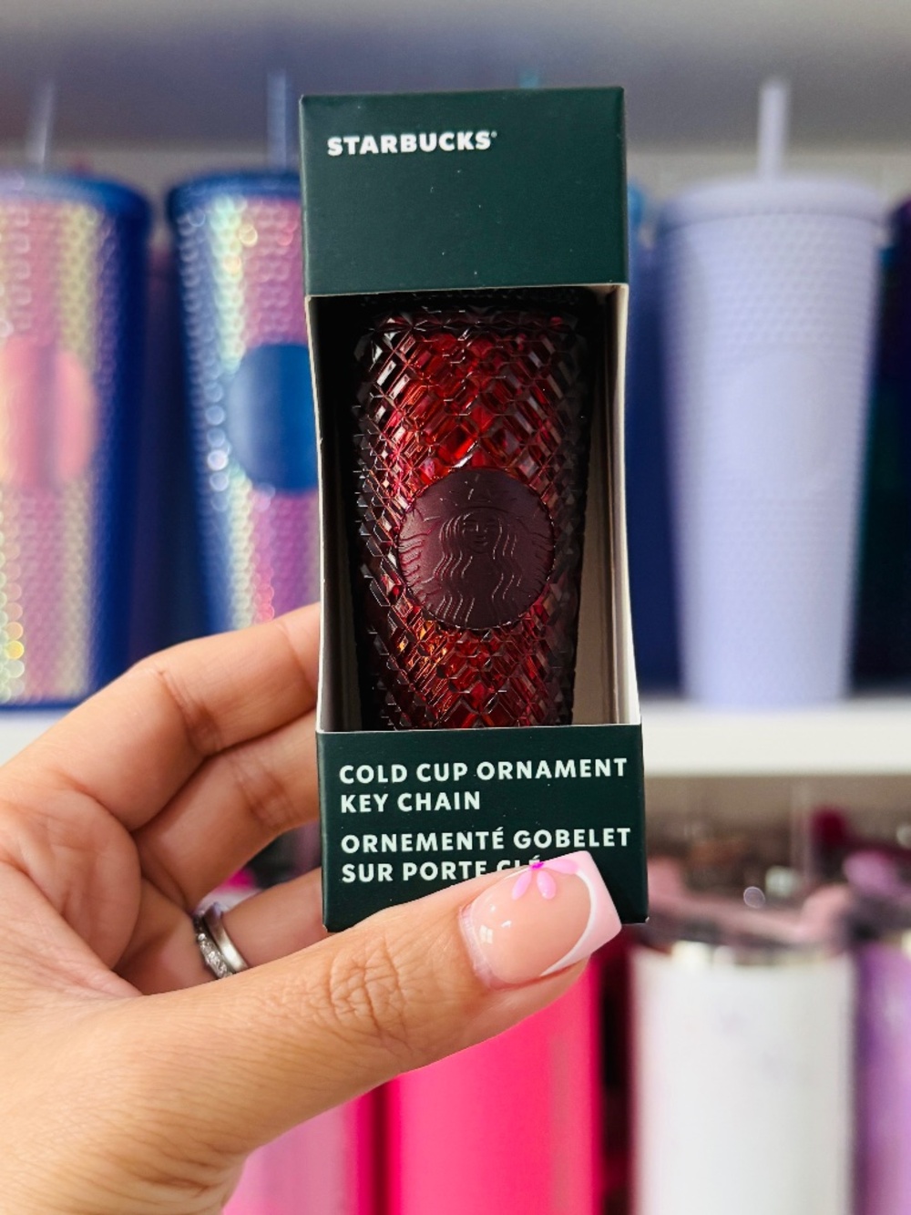 Maroon Jeweled Starbucks Keychain
